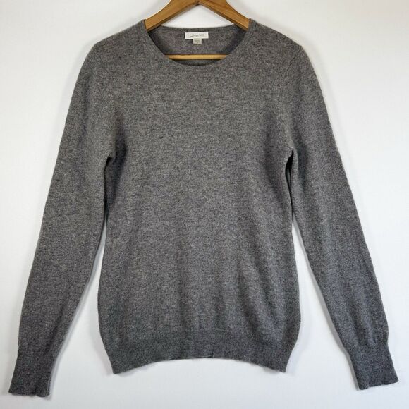 Garnet Hill Womens Medium Cashmere Gray Crewneck Sweater Long Sleeve Classic - Picture 1 of 13